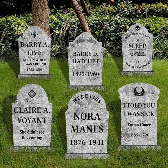 Cemetery Halloween Decorations Outdoor Tombstones 6ct Large Realistic Halloween - Picture 2 of 3